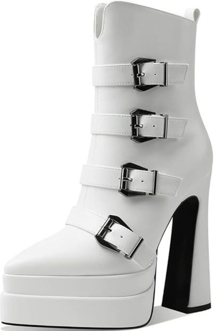 Artrotter Platform Boots for Women Pointy Toe Chunky High Heel Combat Ankle Boot